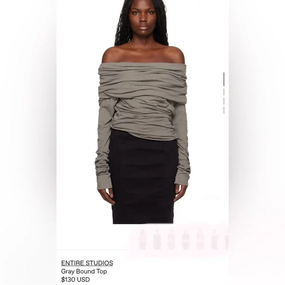 Entire Studios- Gray Taupe off-shoulders jersey ruched long top, NWT! ✨🔥 - Picture 1 of 6